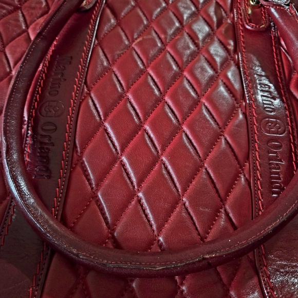 Marino Orlandi Red Large Quilted Leather Tote Bag - Picture 13 of 15